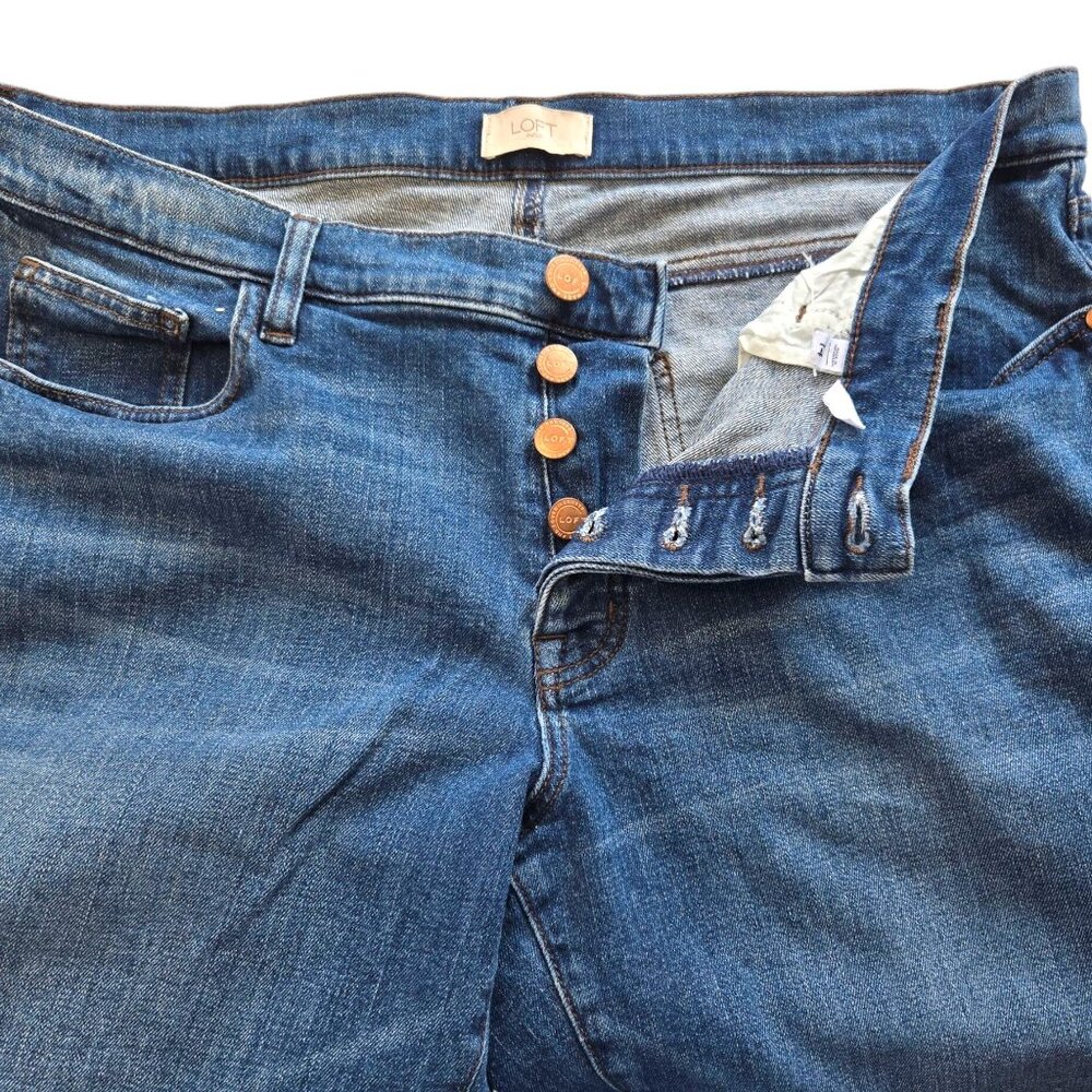 Loft Outlet Womens Button Fly Blue Denim Boyfrniend Jeans Size 14 - Picture 6 of 10